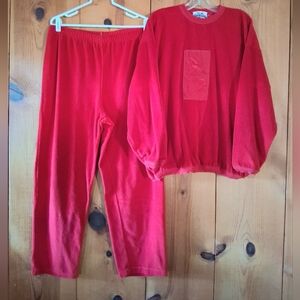 Vintage SK Sport Velour Sweater/Pants Set With Leaf Applique